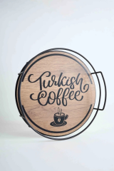 Novadesign Yuvarlak Metal Ahşap Sunum Tepsisi