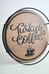 Novadesign Yuvarlak Metal Ahşap Sunum Tepsisi