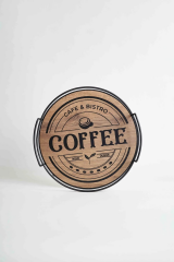 Novadesign Yuvarlak Metal Ahşap Sunum Tepsisi