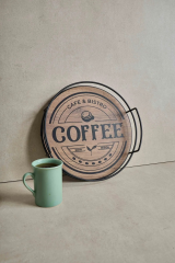 Novadesign Yuvarlak Metal Ahşap Sunum Tepsisi