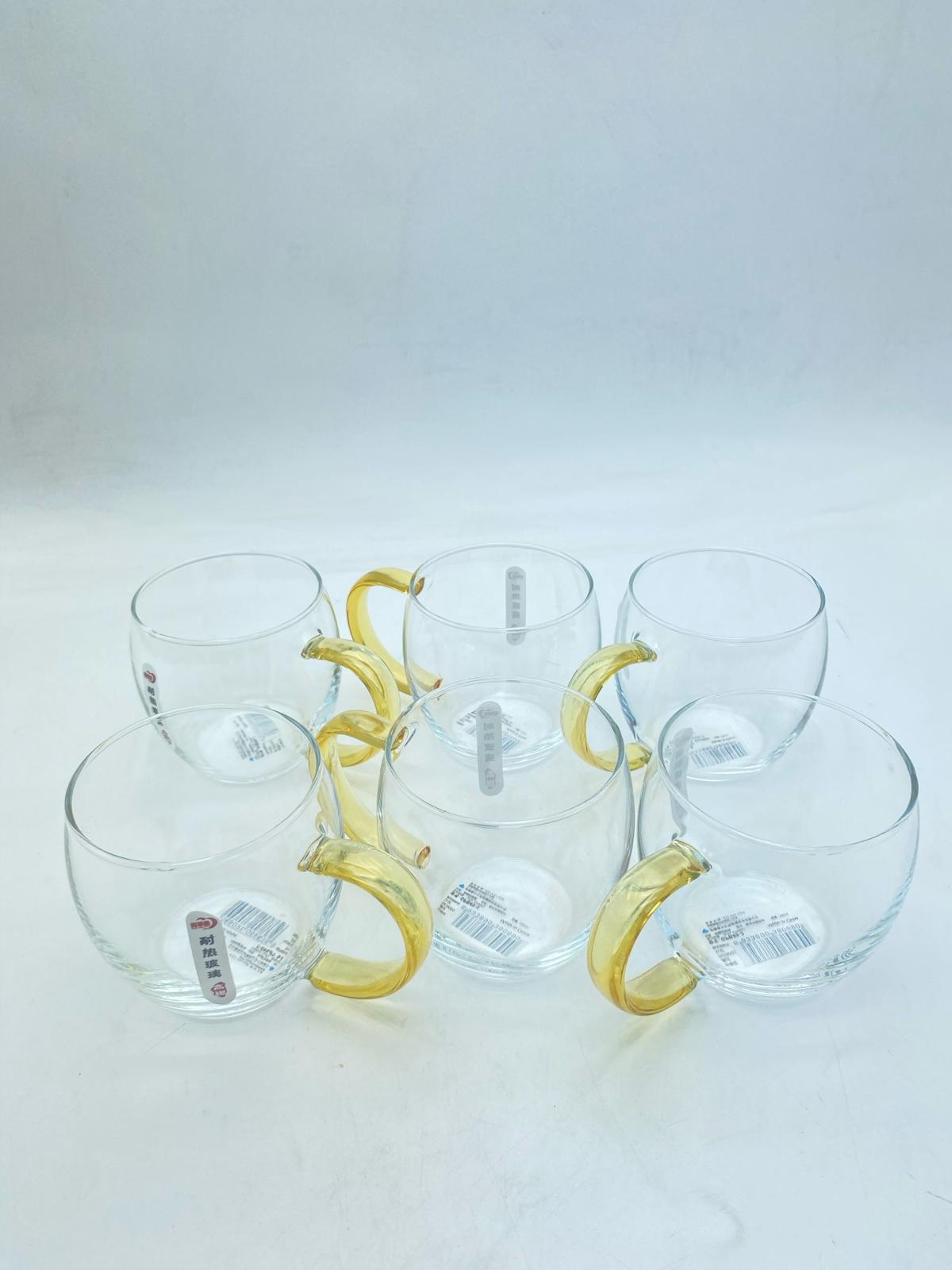 Krd Home Deli Glassware Bardak Kupa Cam Kulplu Borosilikat  6 Lı GBP49-2 350 Ml Sarı