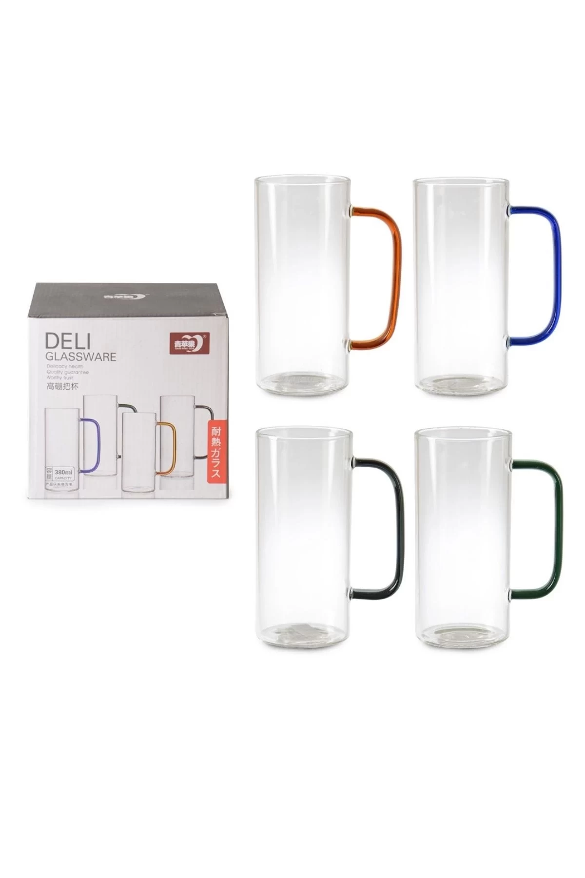 Krd Home Deli Glassware Bardak Kupa Cam Kulplu Borosilikat 4 Lü GBP31 380 Ml