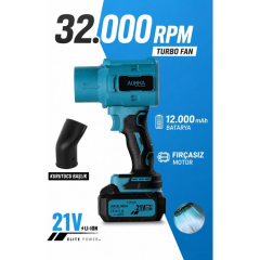 Auhma Ahv-18 Turbo Hava Üfleyici Kurutucu Başlıklı 21 V 2 X 1.200 Bataryalı