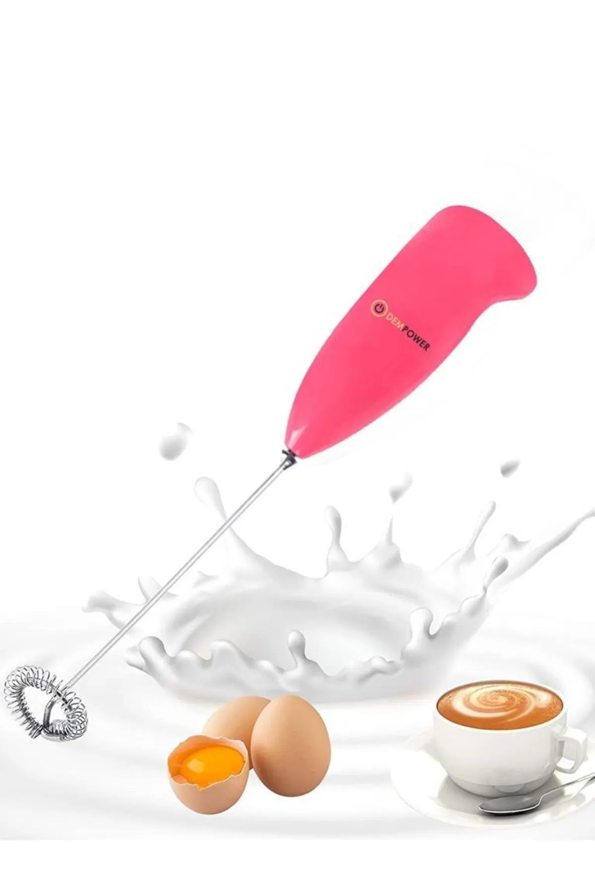 Dempower Dp-32 Pilli Mini Mikser Çırpıcı Kahve Süt Köpürtücü Fosfor Pembe