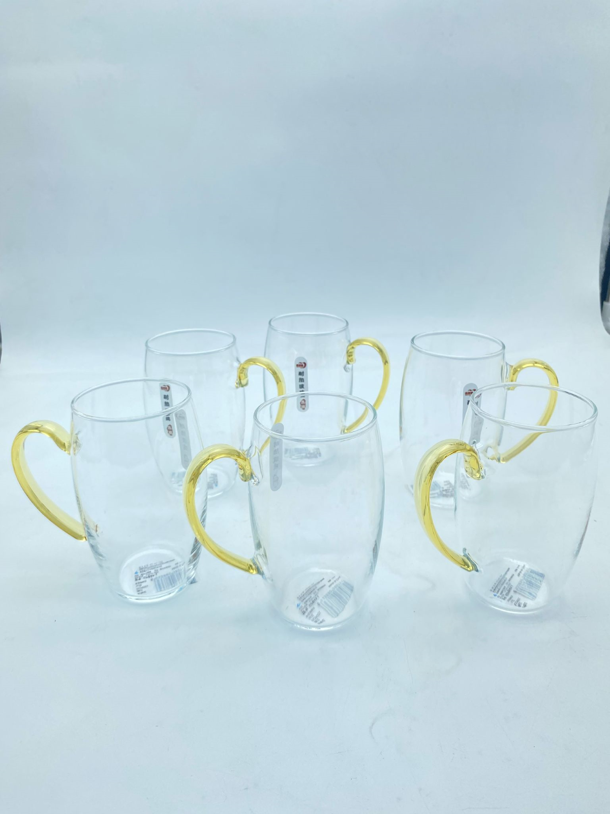 Krd Home Deli Glassware Bardak Kupa Cam Kulplu Borosilikat  6 Lı GBP49-1 330 Ml Sarı