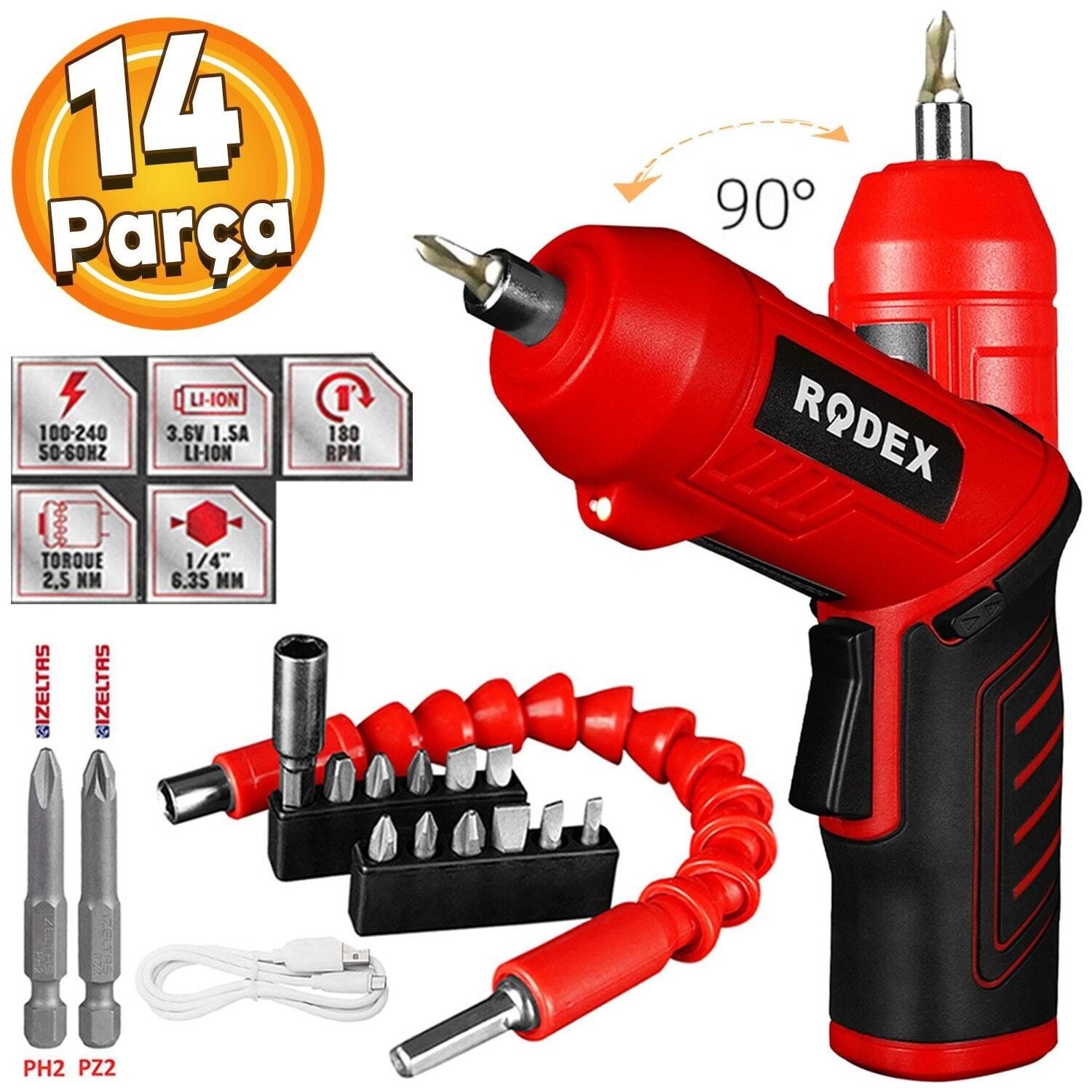 Rodex Rdx3085 Akülü Vidalama 3.6 V -1.5 Ah Lion Kırmızı