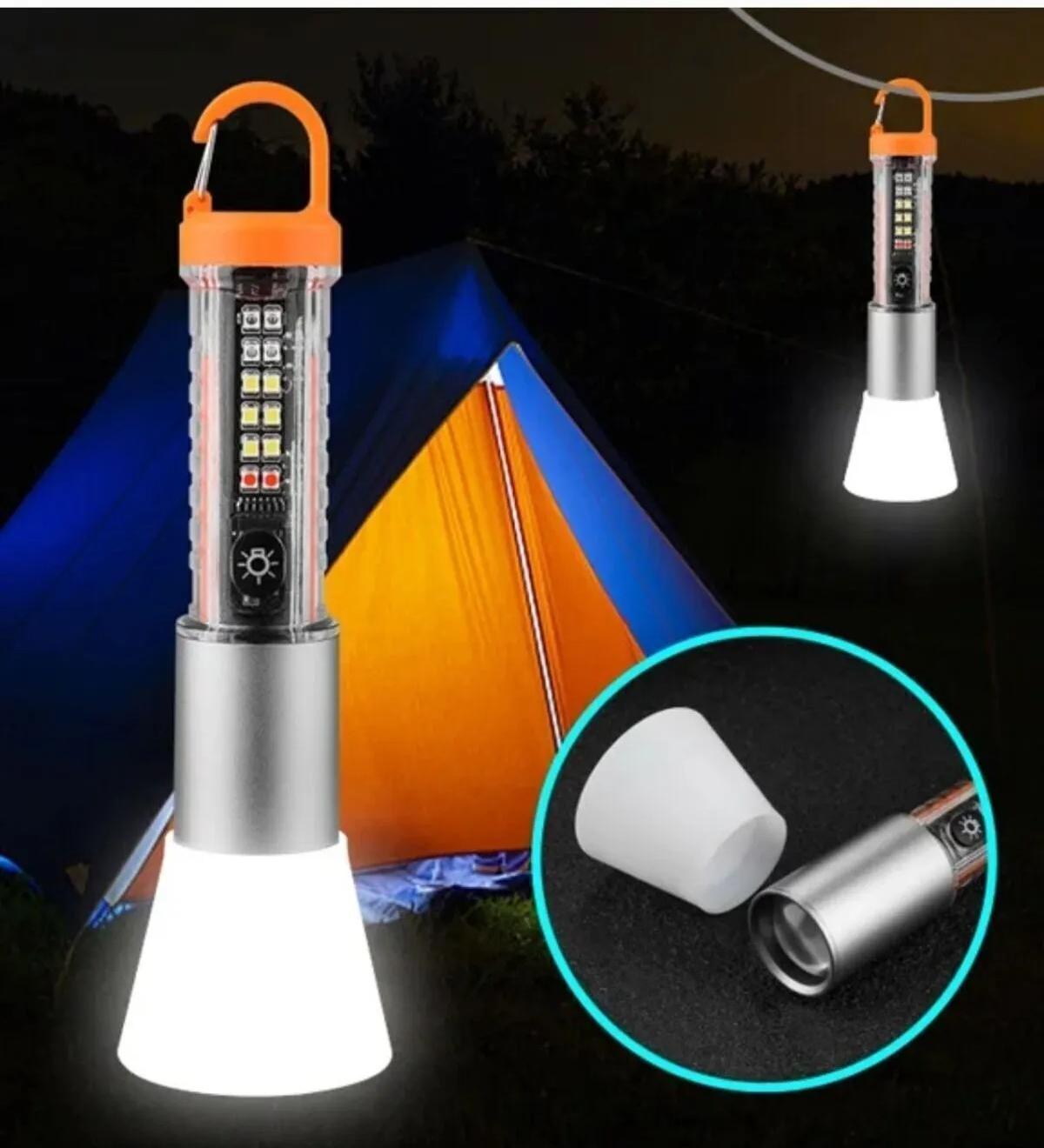 Sdr Hs-2302 Suya Dayanıklı Ledli Kamp El Feneri Gümüş