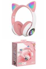 Dempower Dp-349 Kedi Kulağı Detaylı Kablosuz Rengarenk Işıklı Bluetootlu Kulaklık Fm Radio