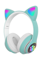 Dempower Dp-349 Kedi Kulağı Detaylı Kablosuz Rengarenk Işıklı Bluetootlu Kulaklık Fm Radio Su Yeşili