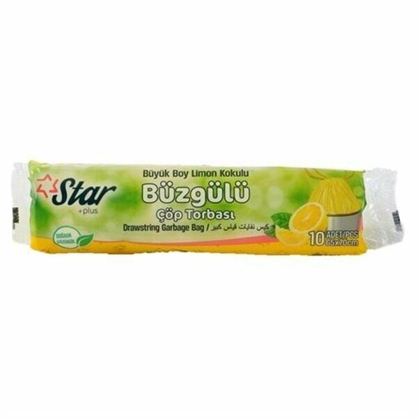 Starplus Çöp Poşeti Büzgülü Büyük Ebat 65 X 70 Limon Kokulu Sarı