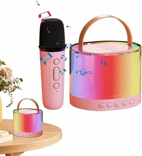 Power Style Speaker Hoparlör Karaoke Mikrofonlu Bluetooth 5 W Pembe