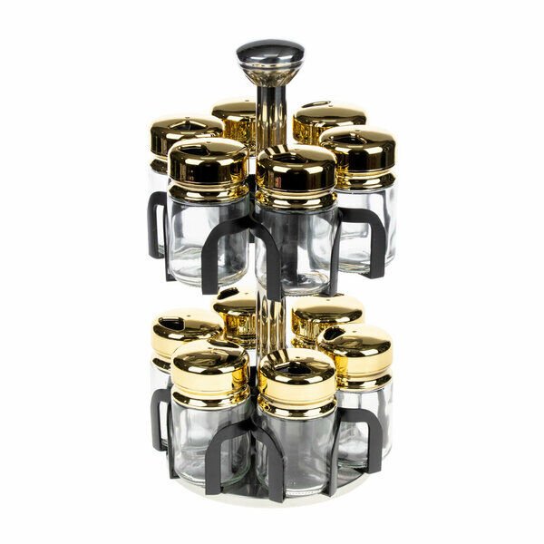 Yakut Baharatlık Cam Metal 12 Parça Dönebilen Tutmalı Kutulu