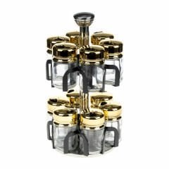 Yakut Baharatlık Cam Metal 12 Parça Dönebilen Tutmalı Kutulu Gold