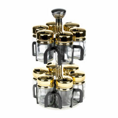 Yakut Baharatlık Cam Metal 12 Parça Dönebilen Tutmalı Kutulu Gold