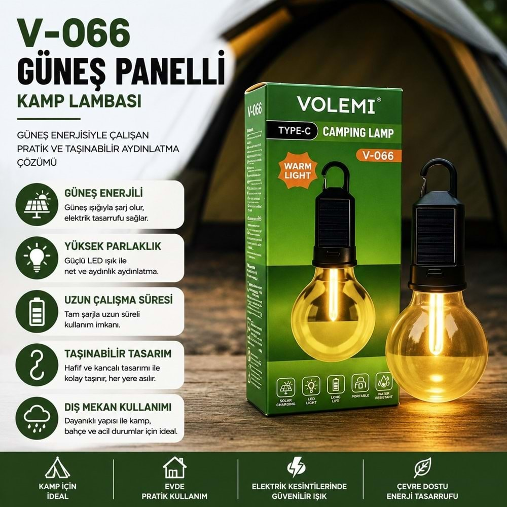 Volemi V-066 Çok Amaçlı Güneş Enerjili Ampül Lamba