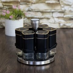 Yakut Baharat Takımı Cam Metal Döner Standlı Kare  6 Parça