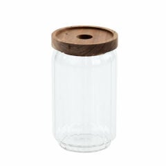 Yakut Kavanoz Cam 750 Ml Çizgili Bambu Kapak Yuvarlak