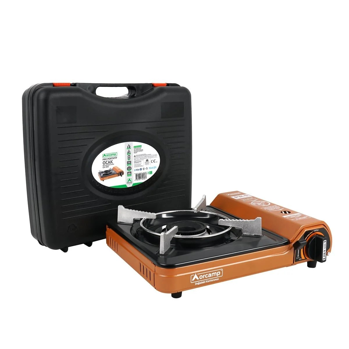 Orcamp Ck-505 Kamp Tekli Pro Portatif Çantalı Ocak Gaz Stop Emniyetli Taba