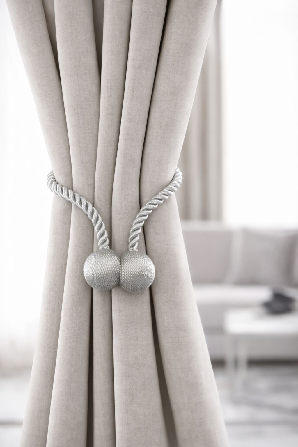 İvory Mıknatıslı Perde Tokası Açık Gri