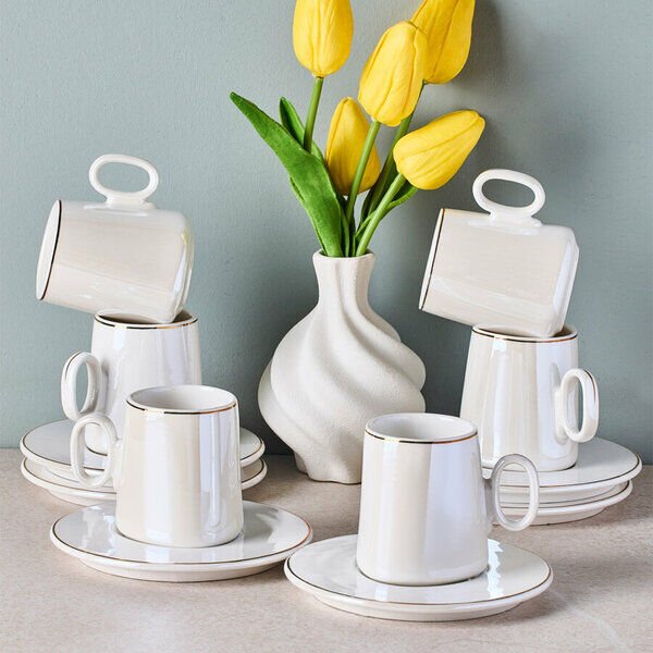 Perotti Fincan Takımı Kahve Porselen 12 Parça Pure