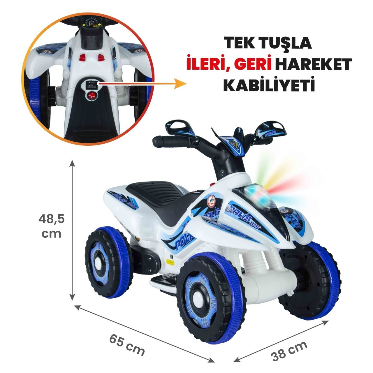 Uj Toys Müzikli ve Led Işıklı Akülü Atv 6 V Safari Saks Mavi