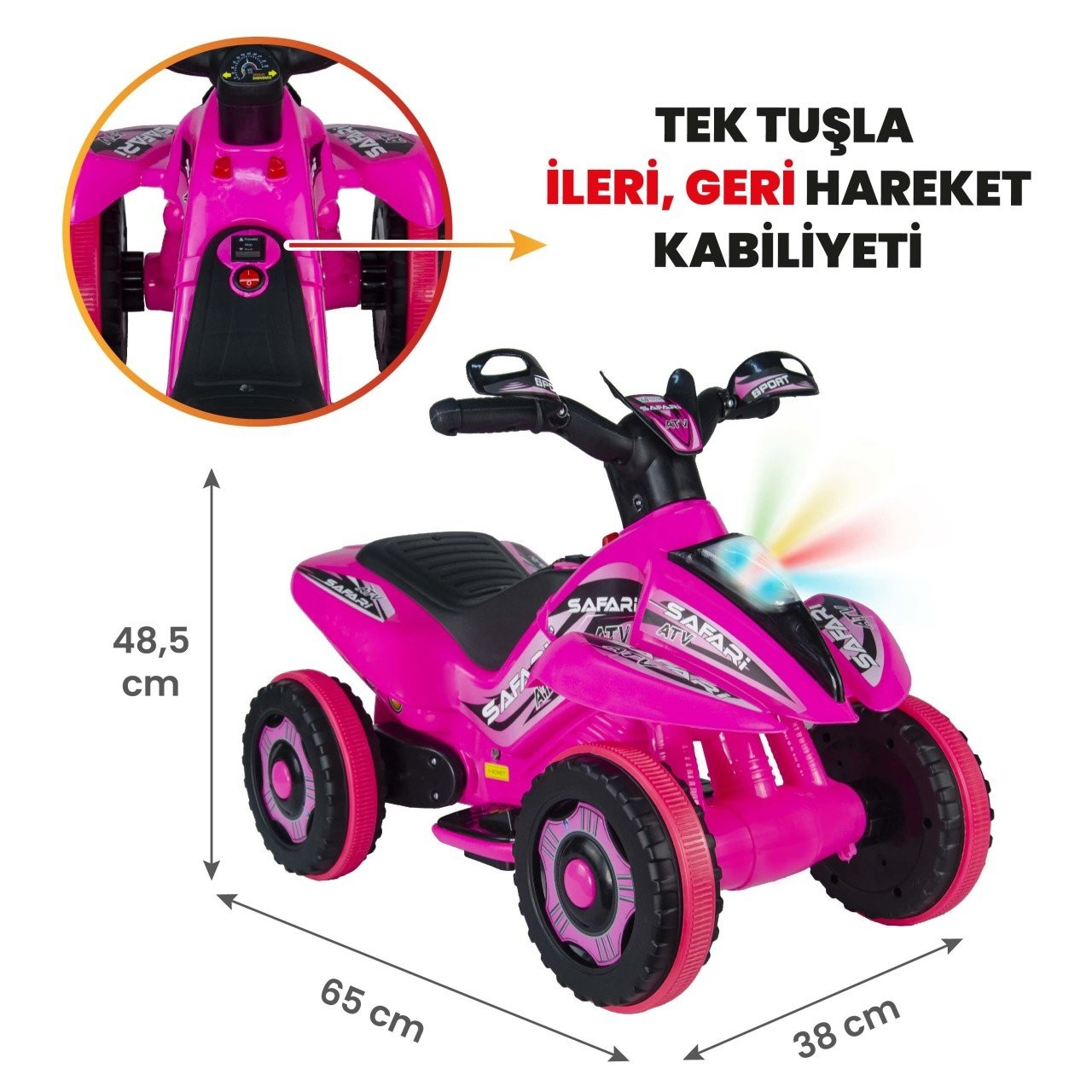 Uj Toys Müzikli ve Led Işıklı Akülü Atv 6 V Safari Pembe