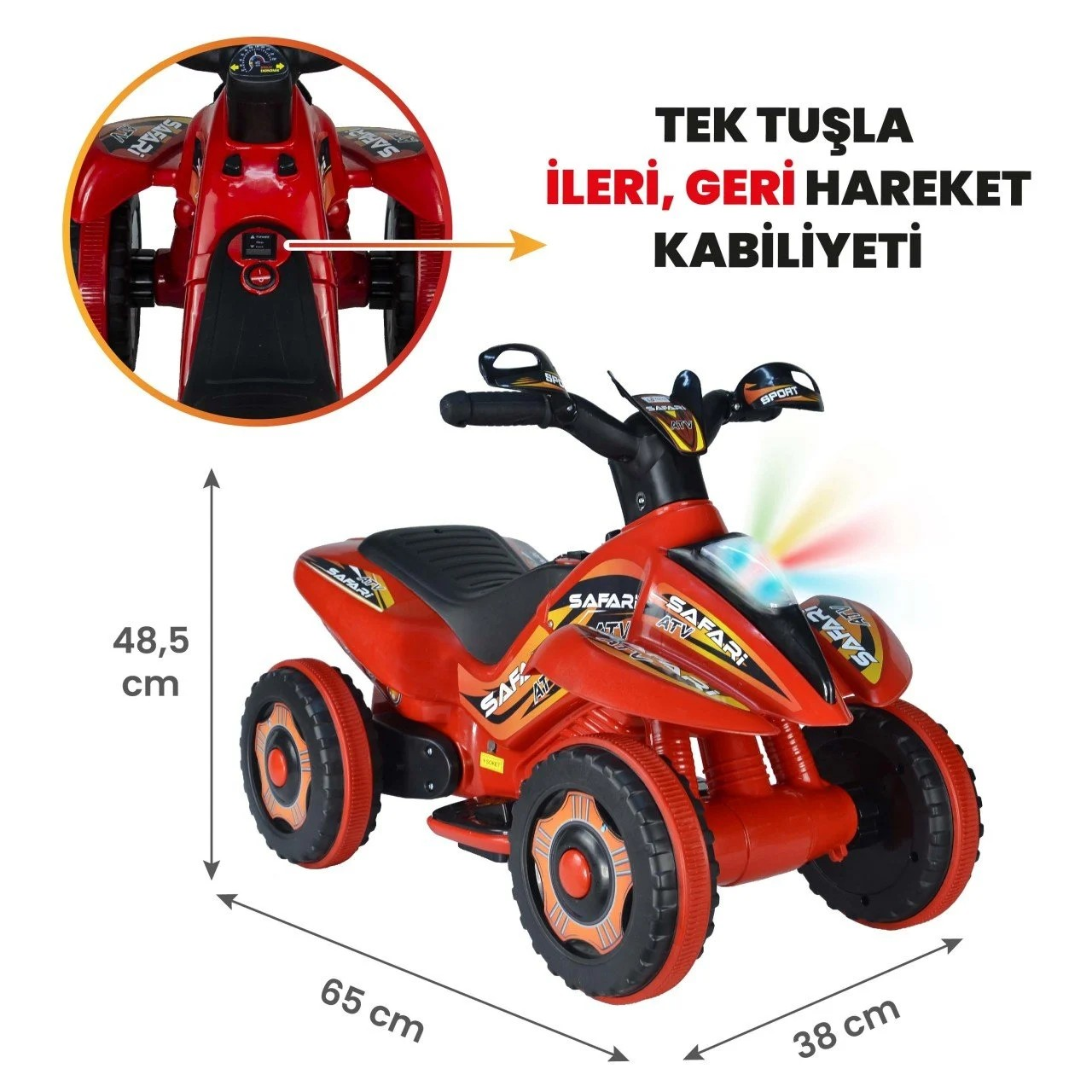 Uj Toys Müzikli ve Led Işıklı Akülü Atv 6 V Safari Kırmızı