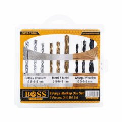 Boss Matkap Ucu Seti 9 Parça (Beton-Metal-Ahşap)