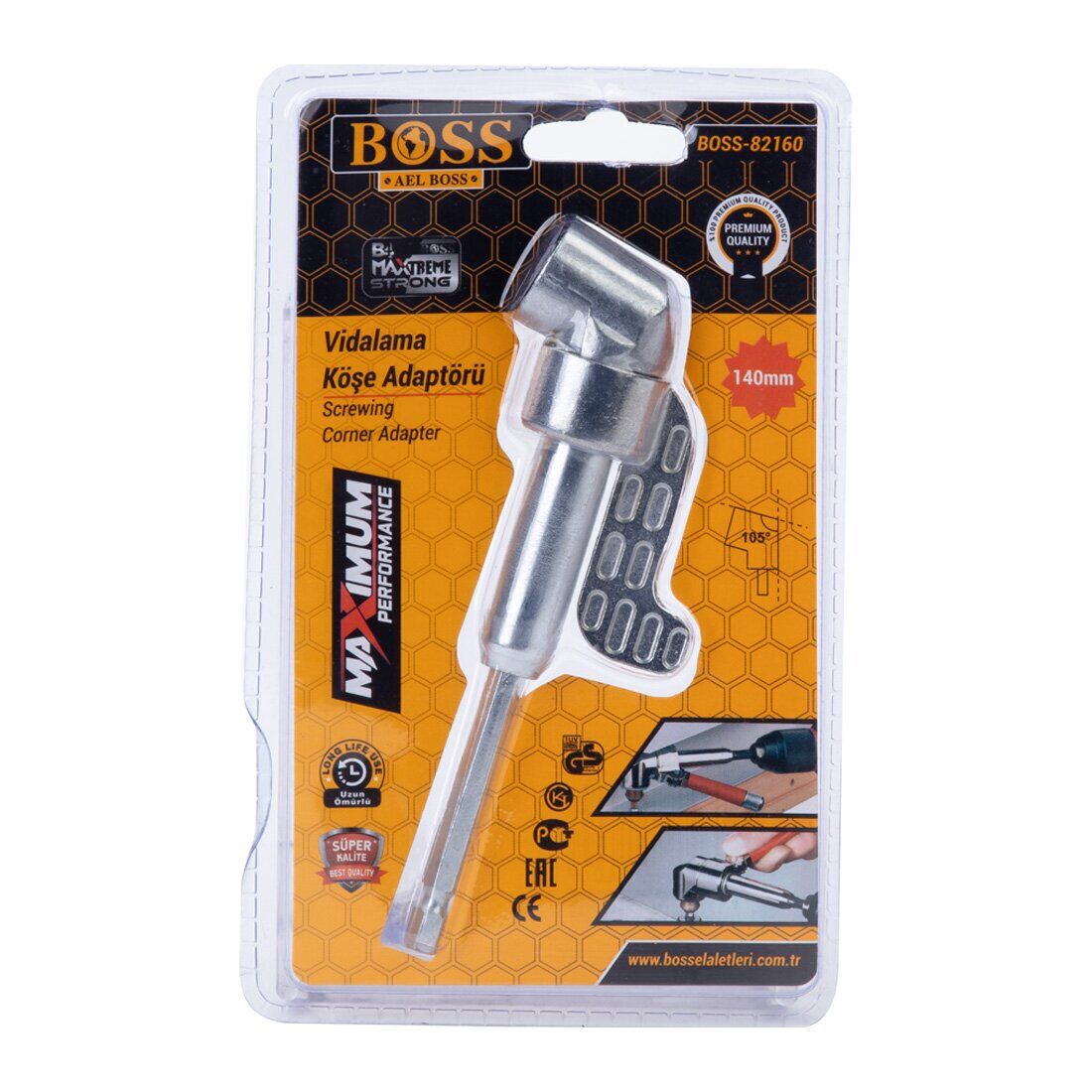 Boss Matkap Ucu Vidalama Köşe Adaptörü 140 Mm Vakumlu