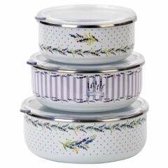 Alev Saklama Kabı Emaye 14-16-18 Cm Desenli Beyaz
