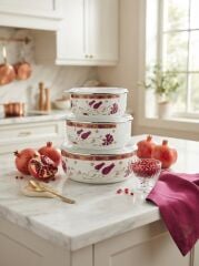 Alev Saklama Kabı Emaye 14-16-18 Cm Desenli Beyaz