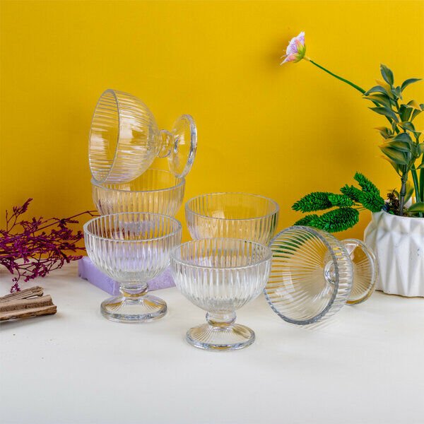 Krd Home Kase Ayaklı Çizgili Camılıa 6 lı Şeffaf