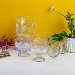 Krd Home Kase Ayaklı Çizgili Camılıa 6 lı Şeffaf