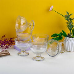 Krd Home Kase Ayaklı Çizgili Camılıa 6 lı Şeffaf