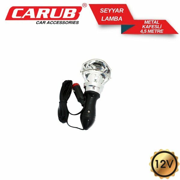 Carub Seyyar Lamba 12V Krom Metal Kafesli Siyah