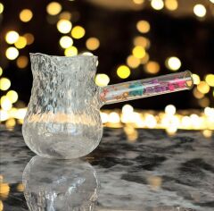 Lavin Cezve Cam Çiçekli Cam Saplı 400 Ml