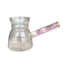 Lavin Cezve Cam Çiçekli Cam Saplı 400 Ml No:2 - Şeffaf
