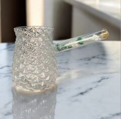Lavin Cezve Cam Çiçekli Cam Saplı 400 Ml No:2 - Şeffaf