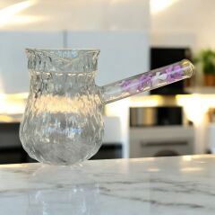 Lavin Cezve Cam Çiçekli Cam Saplı 400 Ml No:3 - Şeffaf