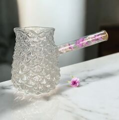 Lavin Cezve Cam Çiçekli Cam Saplı 400 Ml No:3 - Şeffaf