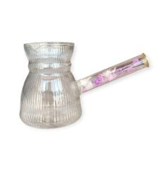 Lavin Cezve Cam Çiçekli Cam Saplı 400 Ml No:4 - Şeffaf
