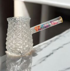 Lavin Cezve Cam Çiçekli Cam Saplı 400 Ml No:4 - Şeffaf
