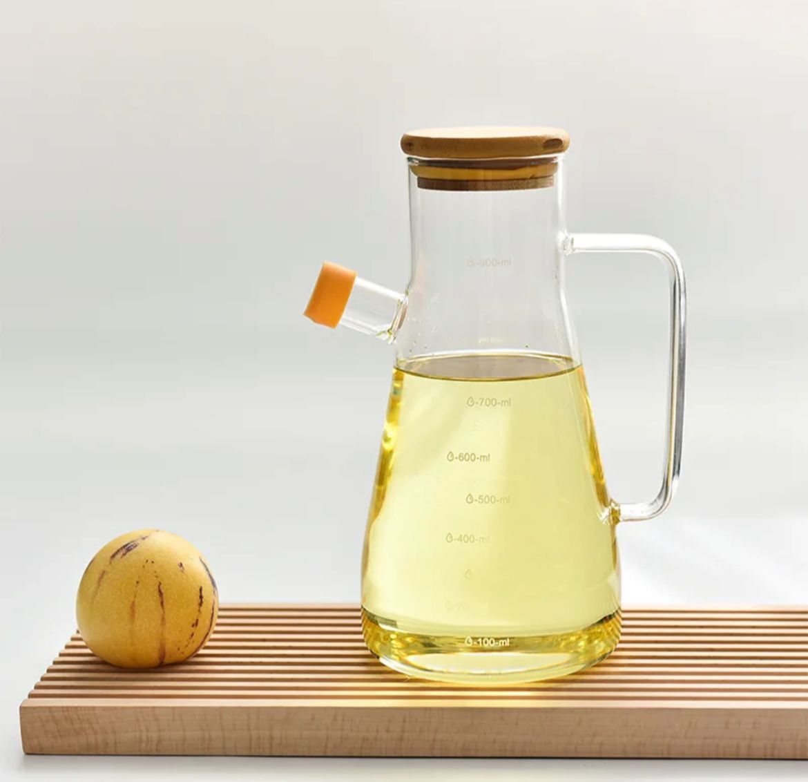 Bambu Kapaklı Cam Yağdanlık 900 Ml