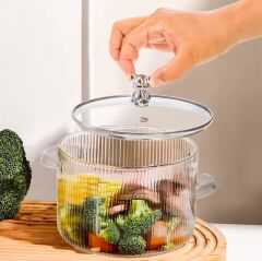 Borosilikat Çizgili Ayıcık Model Cam Tencere 1500 Ml