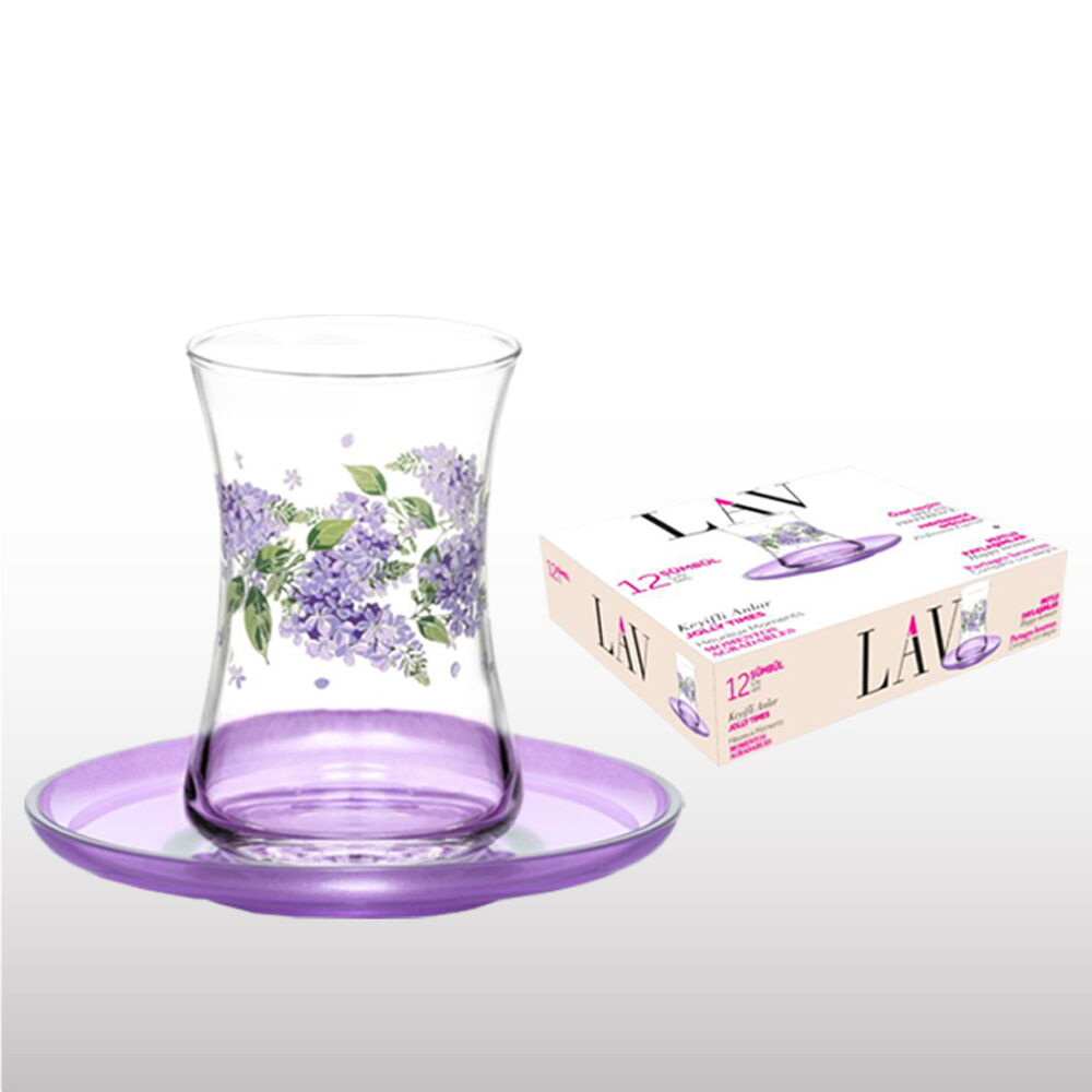 Lav Sümbül Çay Bardağı Seti 12 Li Şeffaf