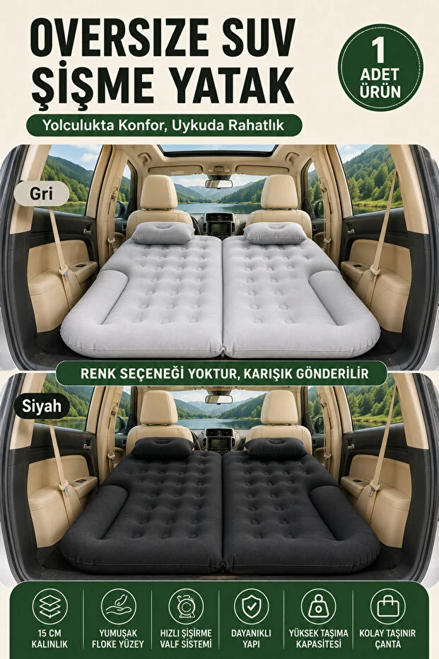 Makamp Araç İçi Şişme Yatak Çift Kişilik Antrasit
