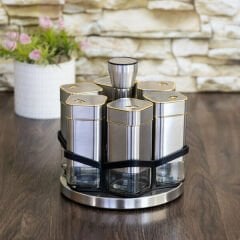 Yakut Baharat Takımı Cam Metal Döner Standlı Kare 6 Parça Kutulu