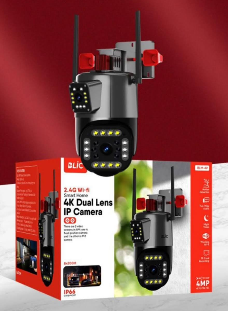 Blic Blm-49 Dual Lens Ip Kamera 2.4G 4K 4 Mp Wi-fi Siyah