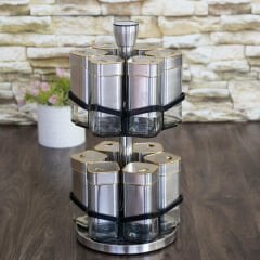 Yakut Baharat Takımı Cam Metal Döner Standlı Kare 12 Parça Kutulu