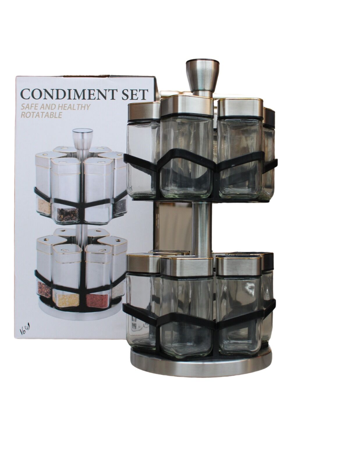 Yakut Baharatlık Cam 12 Parça Metal Dönebilen Kare Tutmalı